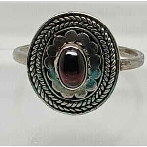 Rare New 90s Vintage Sterling Silver Garnet Ring Size 7  Signed FAS 925 Oxidized